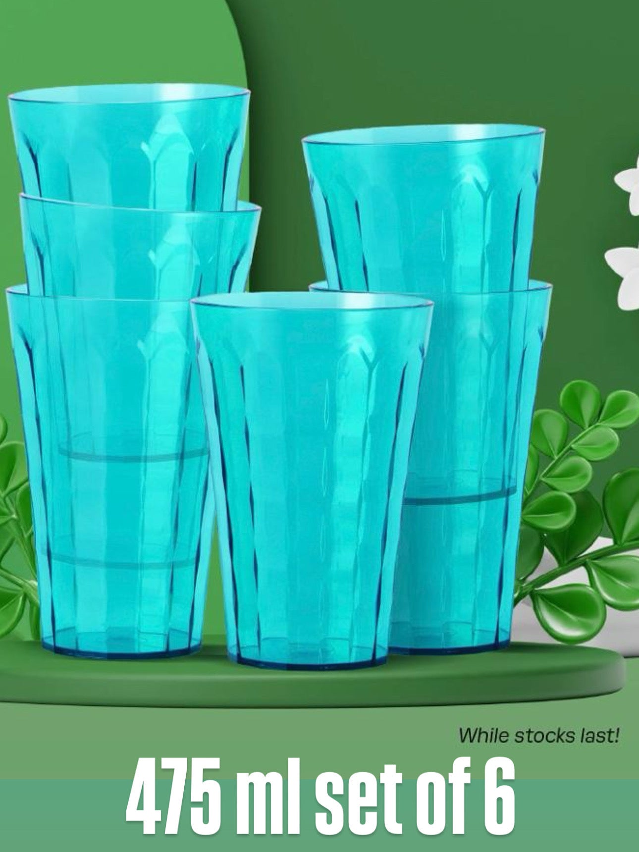 Prism Turquoise Tumbler 475 ml Set of 6 (Instock)