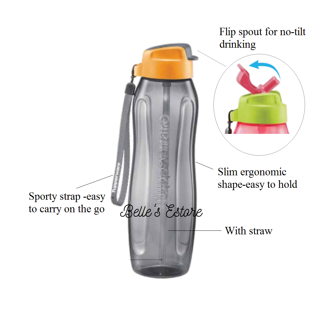 Slim Eco Bottle 1L with Flipcap/Straw (Instock)