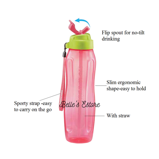 1L Slim Eco Bottle with Flipcap/Straw (Instock)