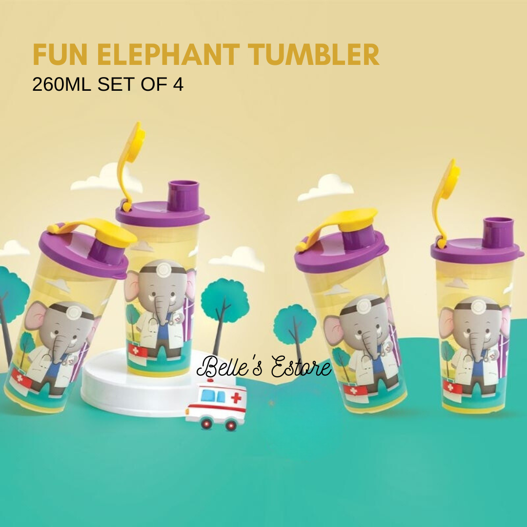 Fun Elephant Tumbler 260ml Set of 4 (Instock)