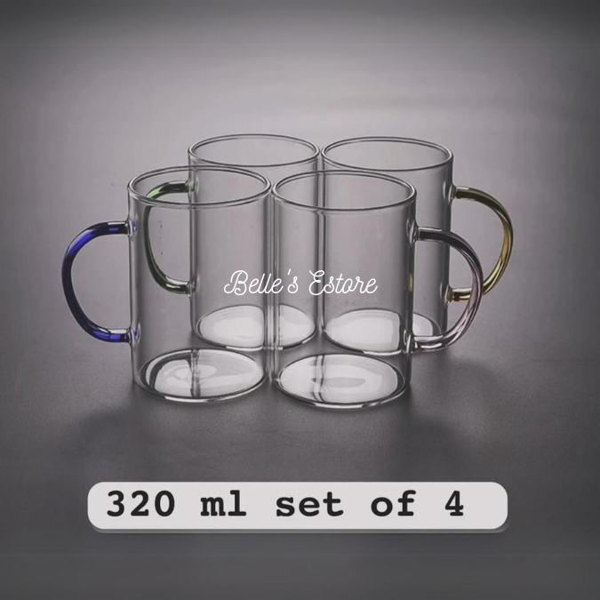 Microwaveable Glass Mug 420ml/320ml Set of 4 (Pre-Order)