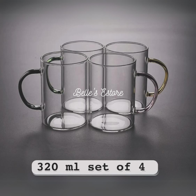 Microwaveable Glass Mug 420ml/320ml Set of 4 (Pre-Order)