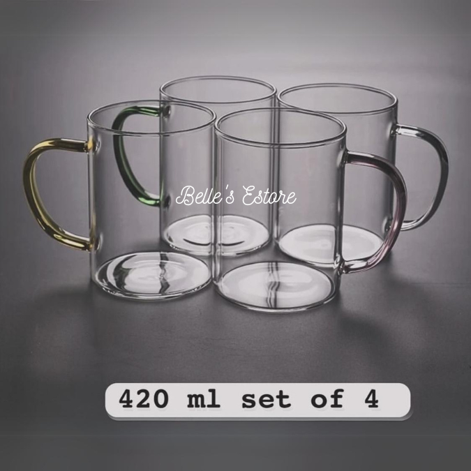 Microwaveable Glass Mug 420ml/320ml Set of 4 (Pre-Order)