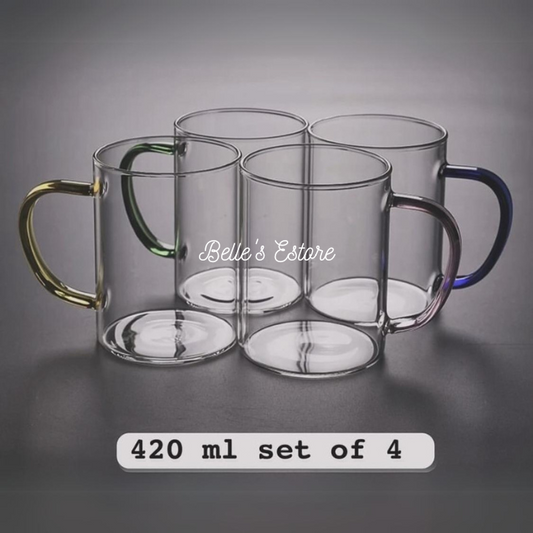 Microwaveable Glass Mug 420ml/320ml Set of 4 (Pre-Order)