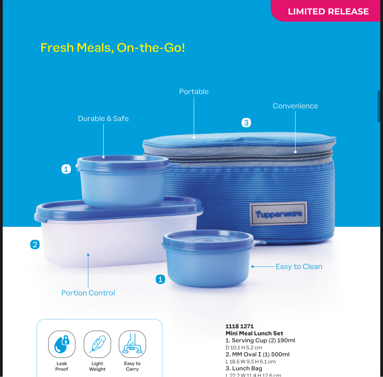 Mini Meal Lunch Blue Bag Set (Instock)
