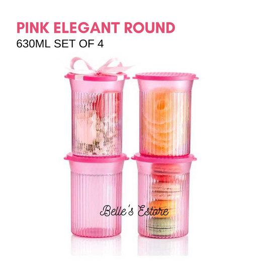 Elegant Round 630ml Set of 4 Pink (Instock)