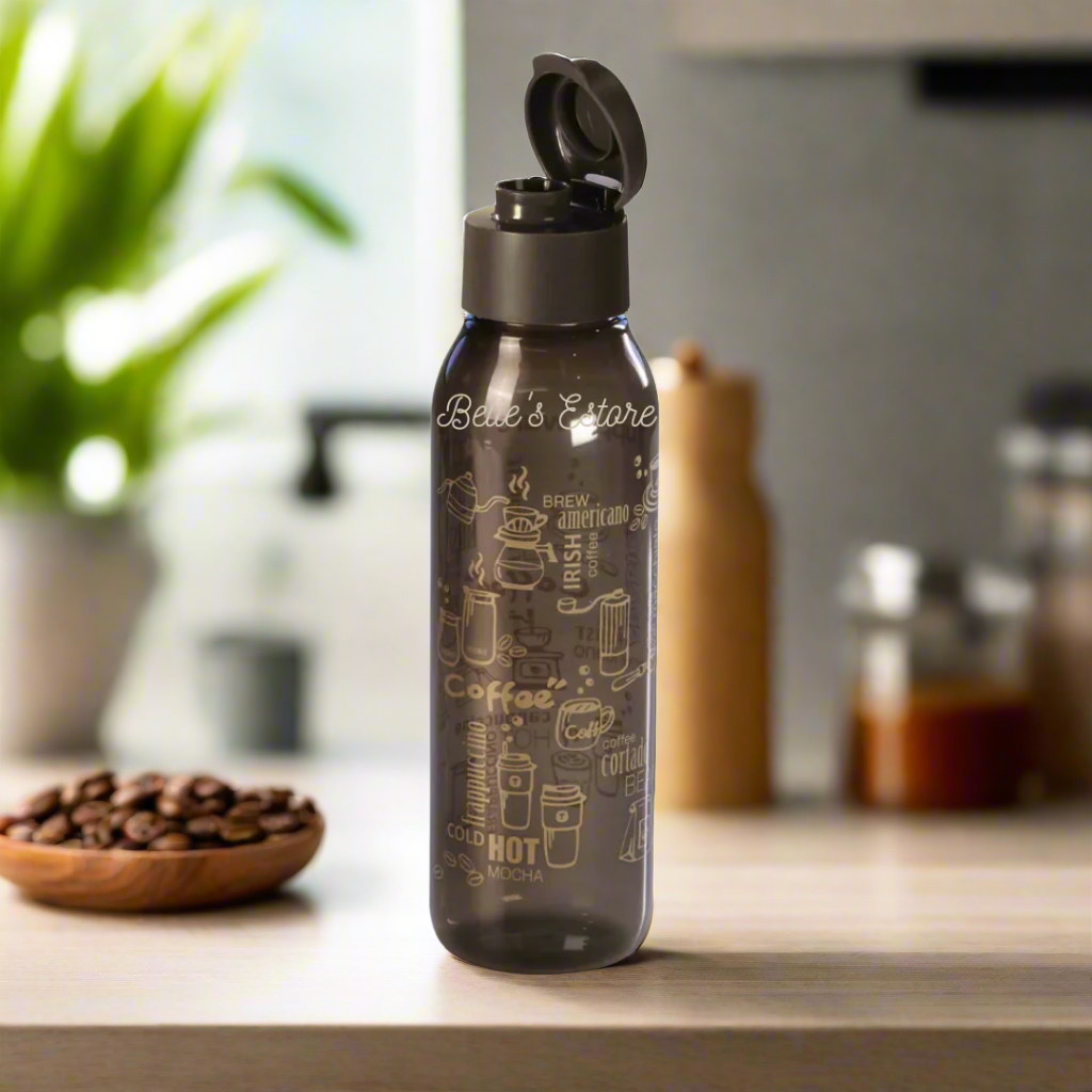 Round Printed Eco Bottle 750ml Beige/Dark Brown (Instock)