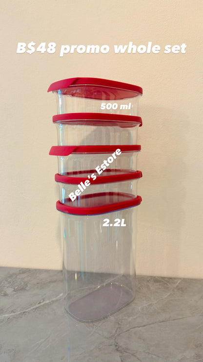 Red Ultra Clear Containers set of 5 (Instock)