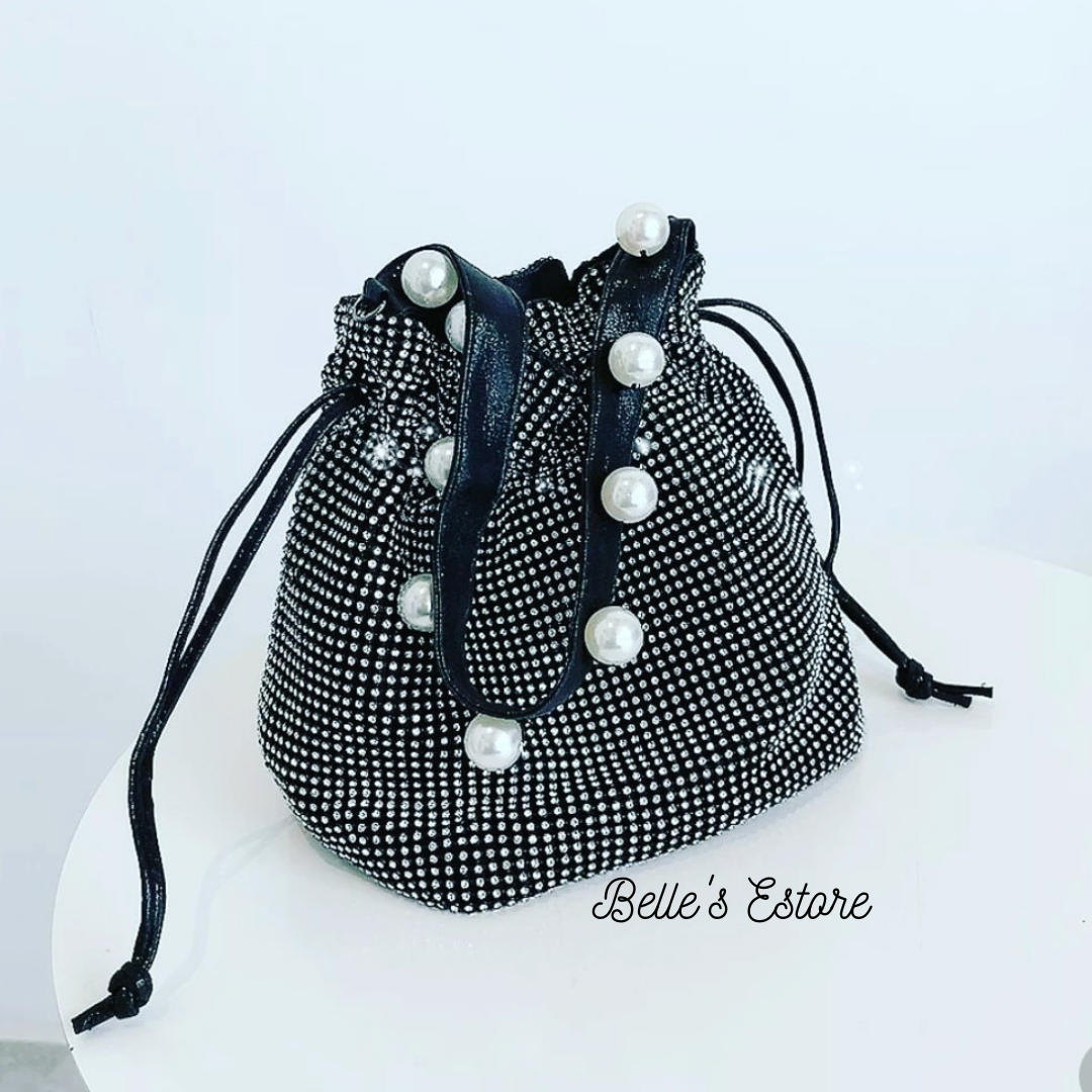 Black Sparkling Beaded Drawstring Bag (Pre-Order)