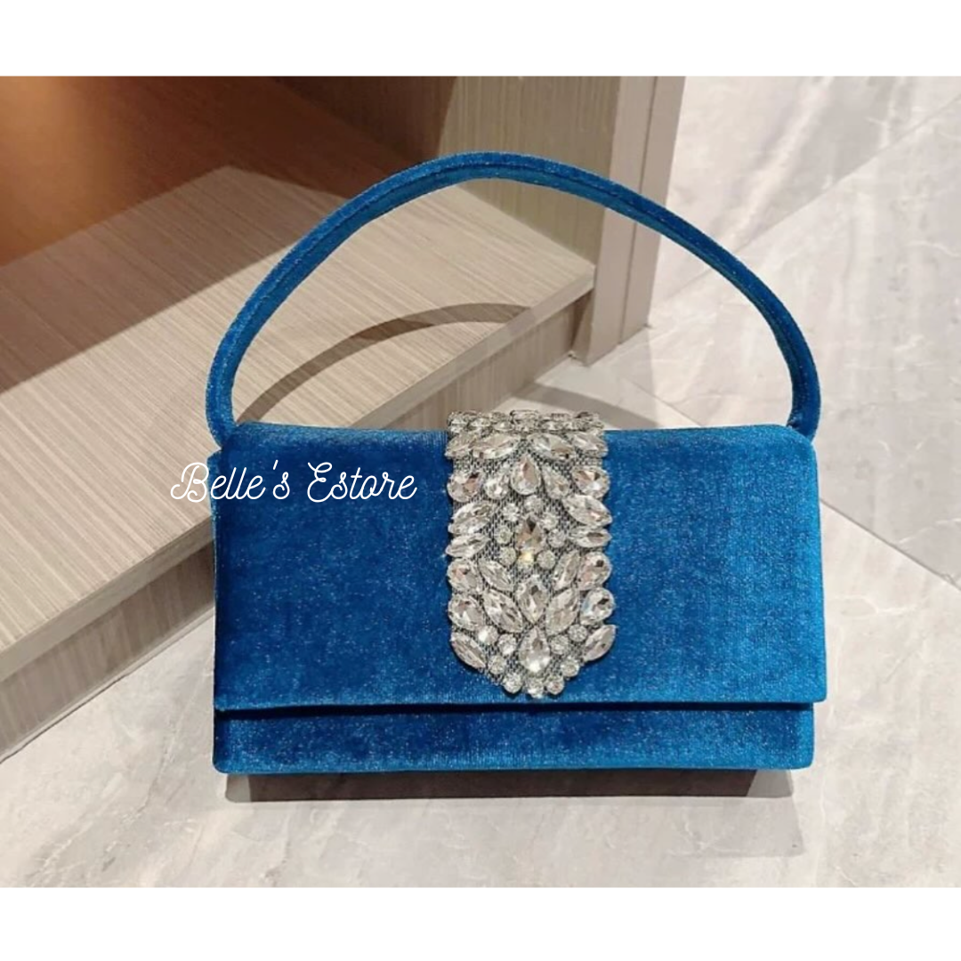 Blue or Black Suede Crystal Bag (Pre-Order)