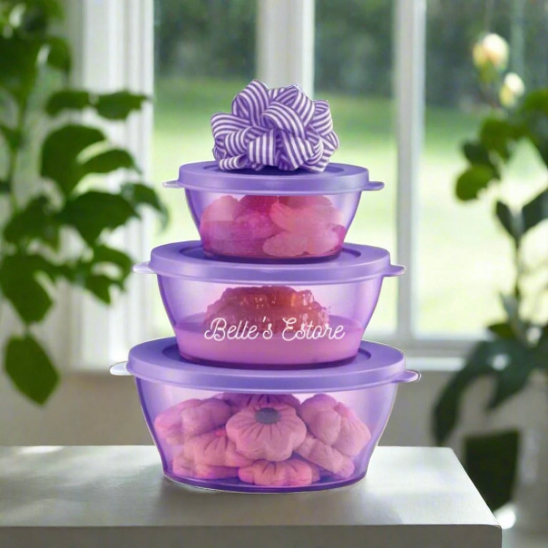 Clear Bowl Set of 3 Purple (Instock)