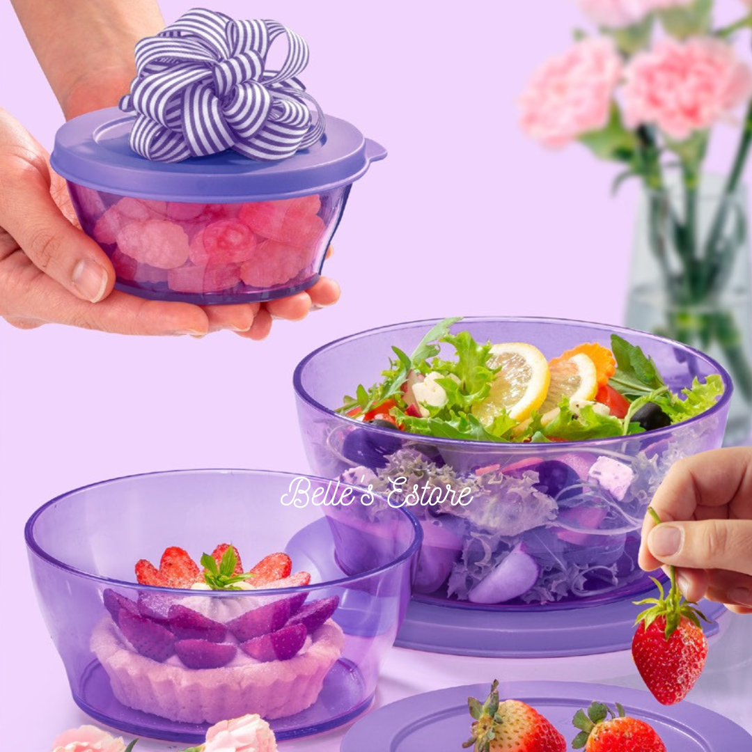 Clear Bowl Set of 3 Purple (Instock)