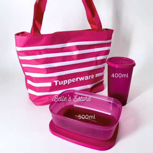 Pink Stripe Lunch Bag Set (Instock)