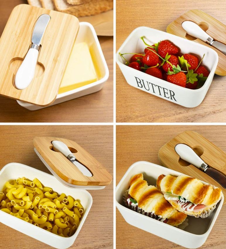 Nordic Ceramic Butter Box with Wood Lid and butter cutter set (Pre-Order)