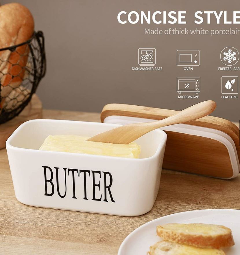 Nordic Ceramic Butter Box with Wood Lid and butter cutter set (Pre-Order)