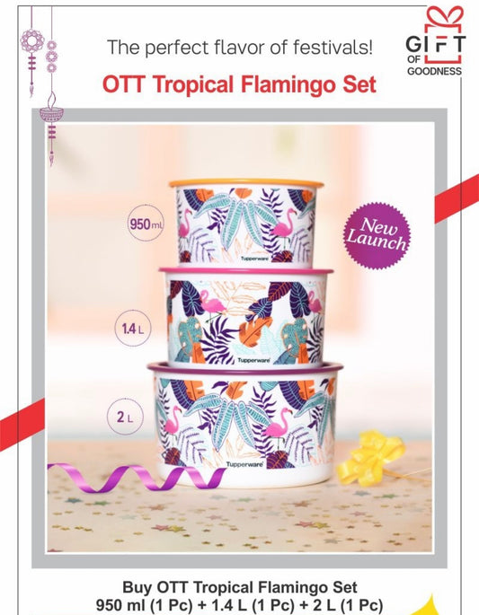 Tropical flamingo one touch canister set of 3 (Pre-Order)