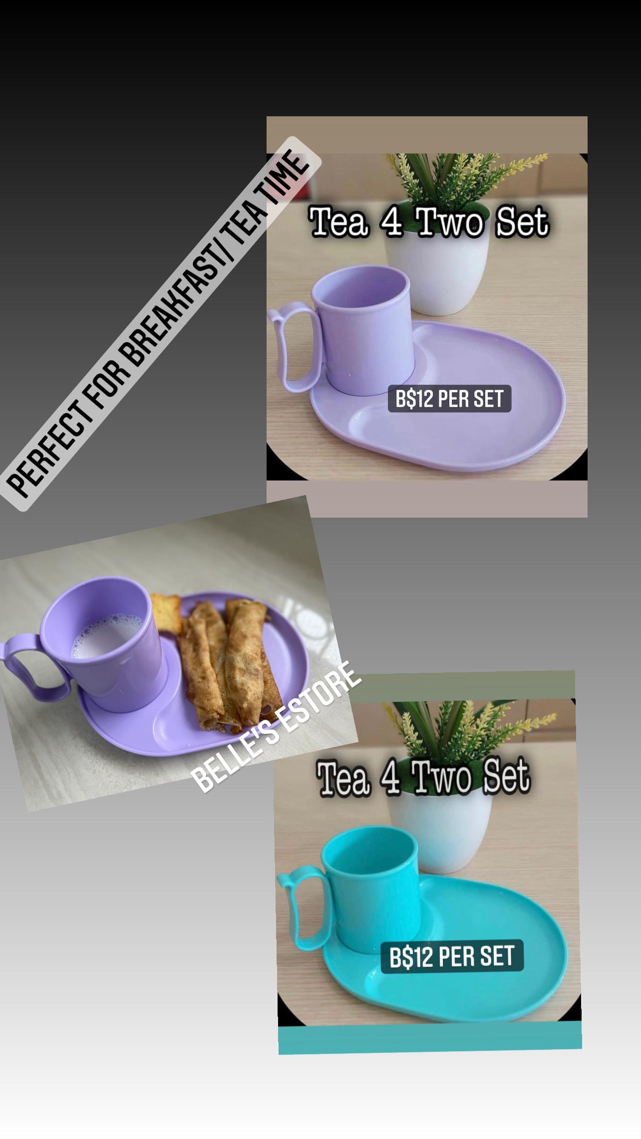 Tea 4 Two Plate and Mug Set Purple/Turquoise (Instock)