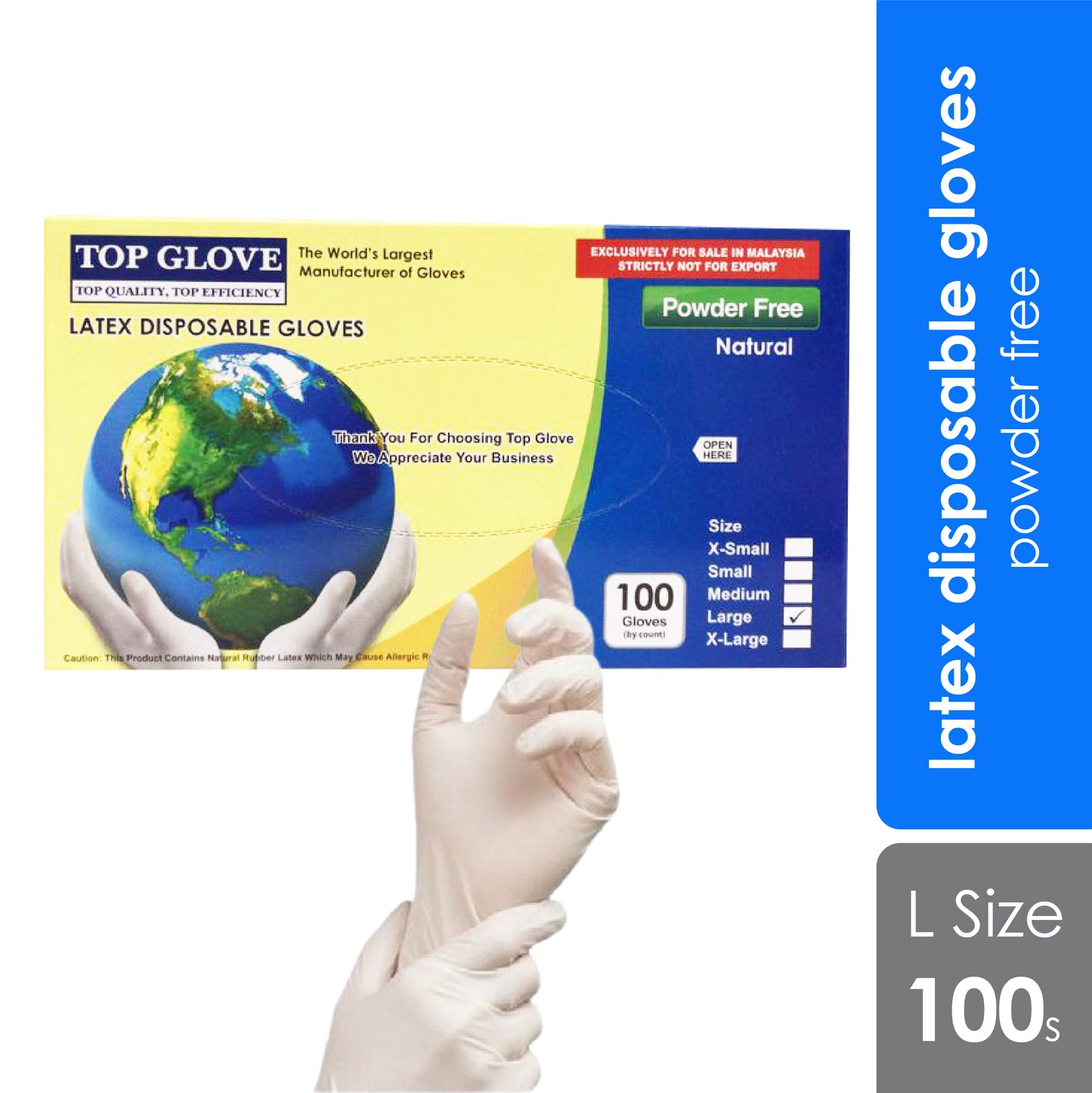 Top Glove Latex Gloves Cw54 (powder Free) 100 pcs in a box